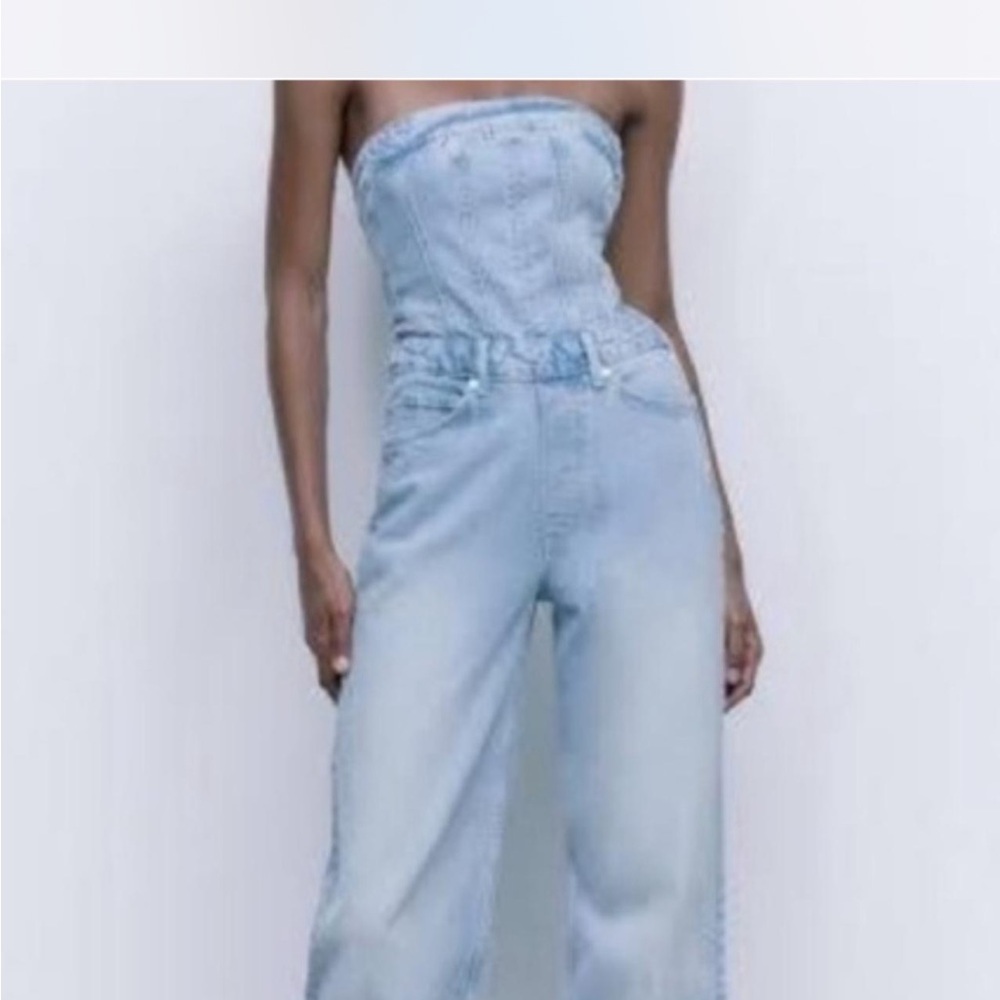 NWT zara corset Denim Jumpsuit